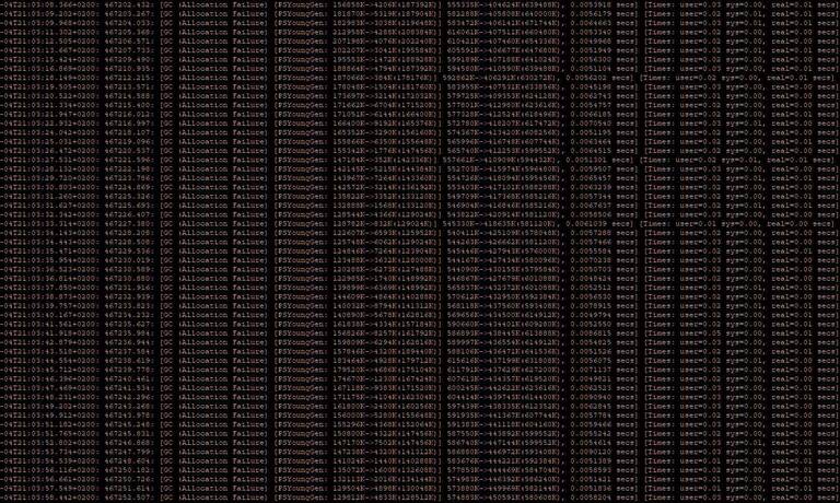 Matrix-style falling code — the beauty of GC verbose logging.