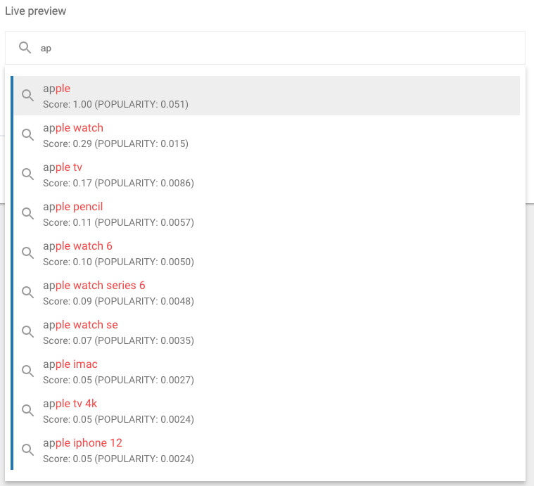 smartSuggest after two typed letters — suggestions following the initial learning phase.
