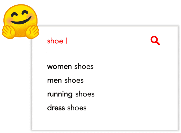 A search box with the query “shoe” typed in.