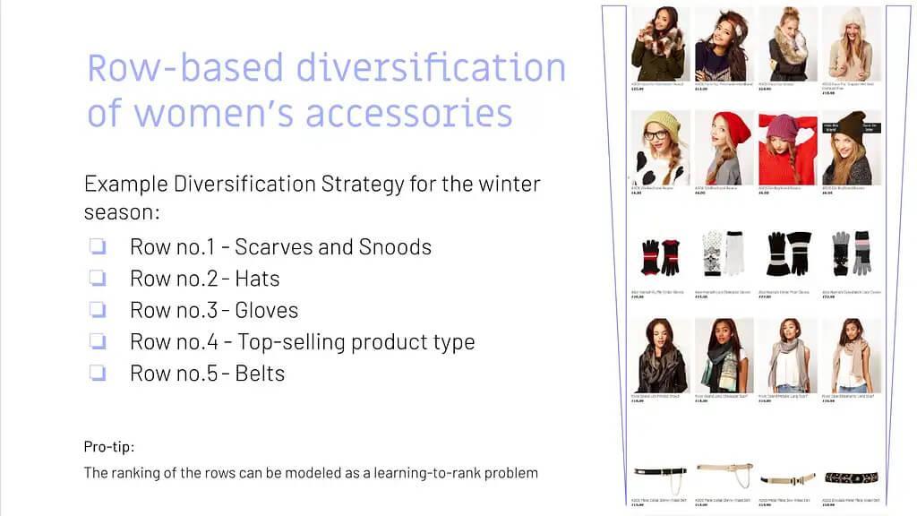 Row-based diversification — exploring the product catalog by product type.
