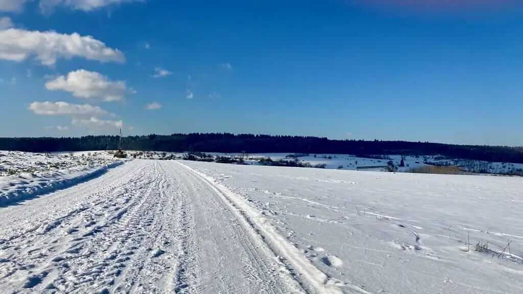 Footprints in fresh snow.
