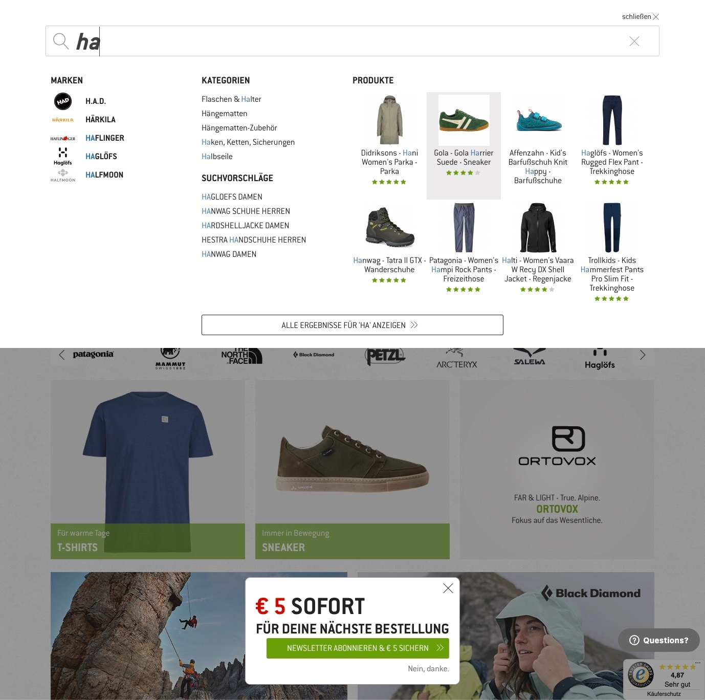 Bergfreunde — brand placement in smartSuggest.