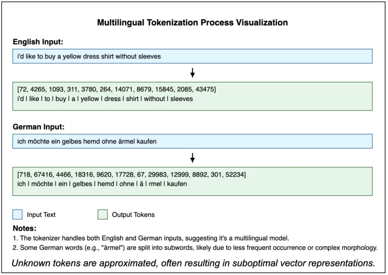 Illustration of a multilingual tokenization process.