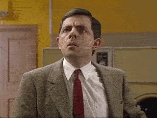 Image of Mr. Bean frustrated about something.
