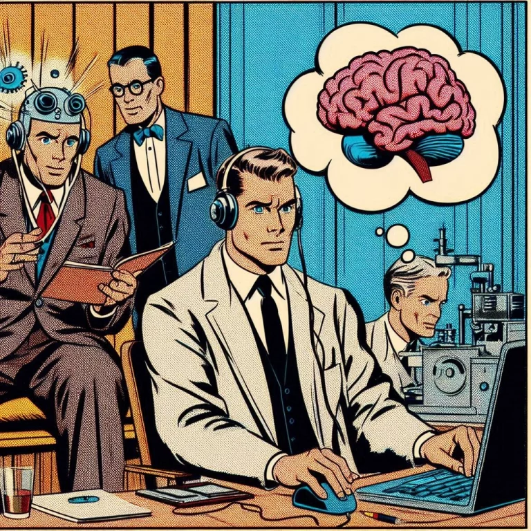 A 1950s comic book styled graphic of a behavioral scientist at work