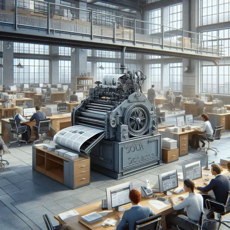 An AI rendition of what a Solr templating service could look, in the context of the printing press.
