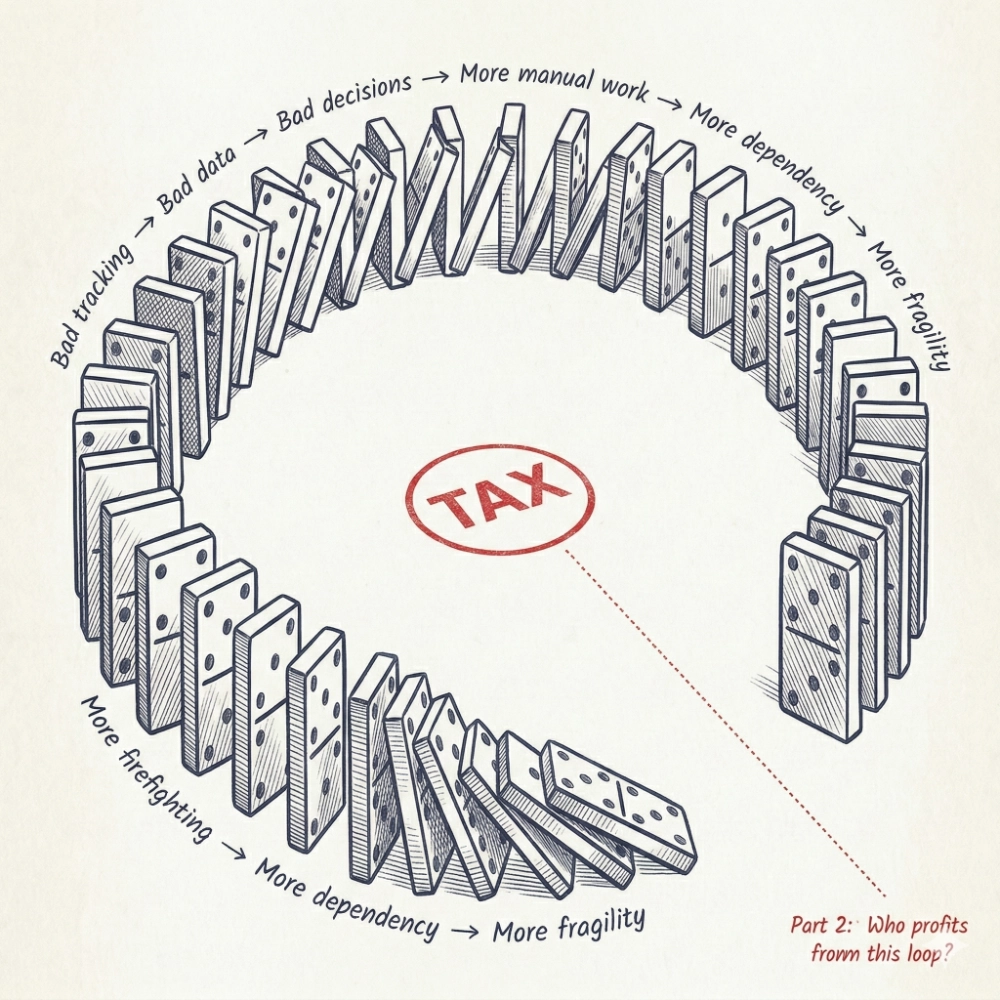 Circular domino chain stamped "TAX"