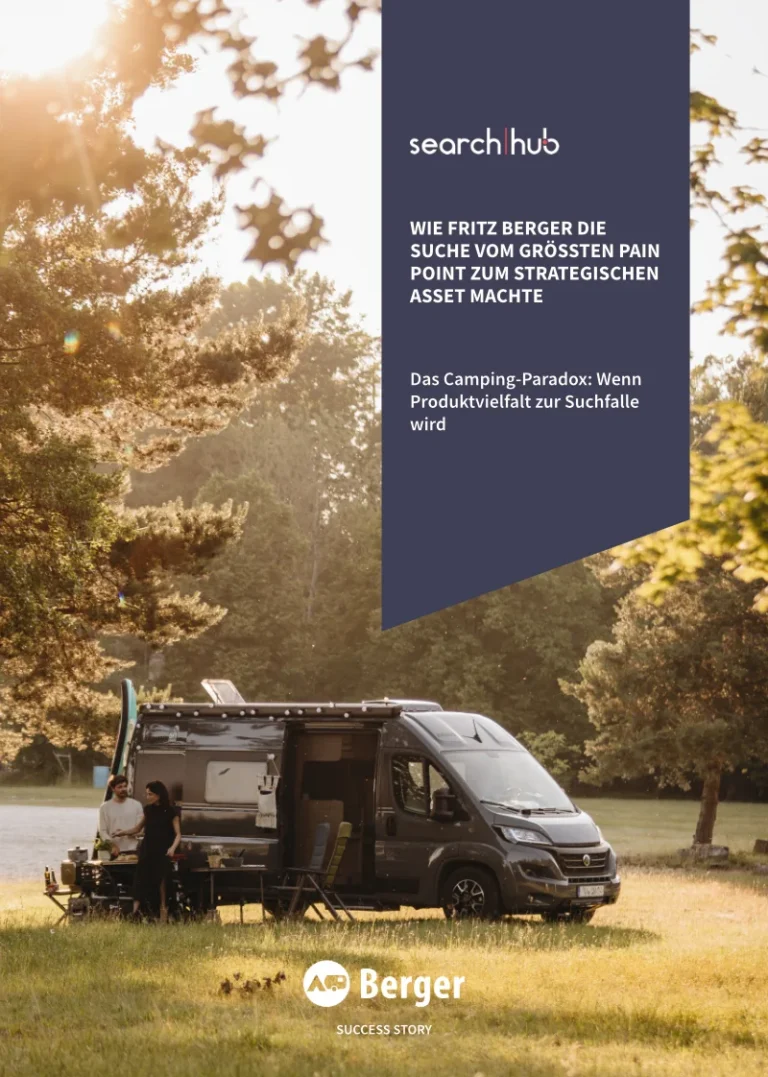Vorschaubild der Fritz Berger Success Story als PDF – Titelseite mit Camper im Abendlicht und Story-Titel "Vom Pain Point zum strategischen Asset"